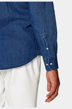 SUITSUPPLY Hemd Blau Slim Fit-Männlich Leinenhemden