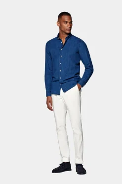 SUITSUPPLY Hemd Blau Slim Fit-Männlich Leinenhemden