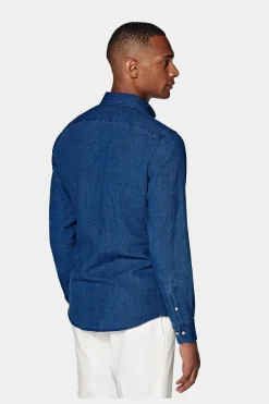 SUITSUPPLY Hemd Blau Slim Fit-Männlich Leinenhemden