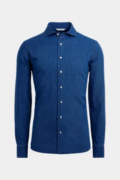 SUITSUPPLY Hemd Blau Slim Fit-Männlich Leinenhemden