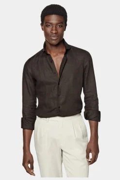 SUITSUPPLY Hemd Dunkelbraun Slim Fit-Männlich Casual Hemden