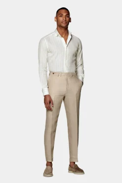 SUITSUPPLY Hemd Hellbraun Gestreift Slim Fit-Männlich Casual Hemden