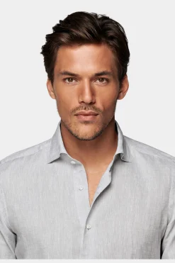 SUITSUPPLY Hemd Hellgrau Slim Fit-Männlich Casual Hemden
