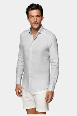 SUITSUPPLY Hemd Hellgrau Slim Fit-Männlich Casual Hemden