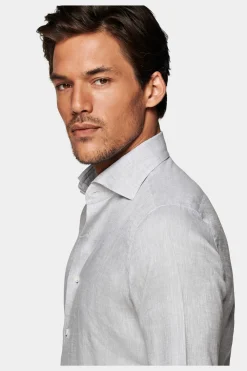 SUITSUPPLY Hemd Hellgrau Slim Fit-Männlich Casual Hemden