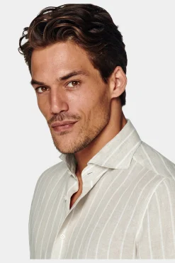 SUITSUPPLY Hemd Sand Slim Fit-Männlich Leinenhemden