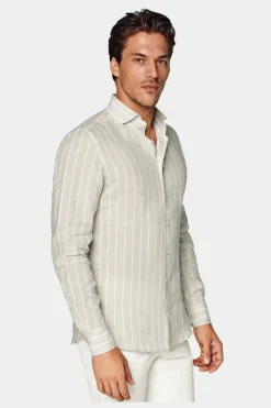 SUITSUPPLY Hemd Sand Slim Fit-Männlich Leinenhemden