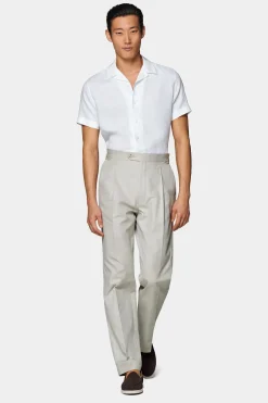 SUITSUPPLY Hemd Weiss Campkragen Slim Fit-Männlich Leinenhemden