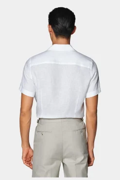 SUITSUPPLY Hemd Weiss Campkragen Slim Fit-Männlich Leinenhemden