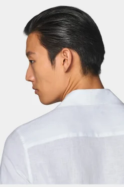 SUITSUPPLY Hemd Weiss Campkragen Slim Fit-Männlich Leinenhemden