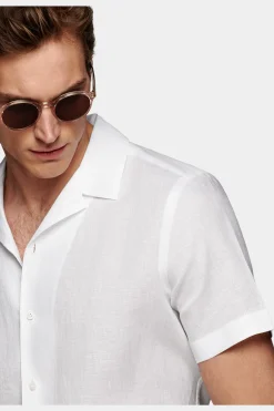 SUITSUPPLY Hemd Weiss Campkragen Slim Fit-Männlich Casual Hemden