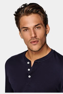 SUITSUPPLY Henley T-Shirt Navy-Männlich T-Shirts