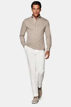SUITSUPPLY Jersey Hemd Hellbraun Extra Slim Fit-Männlich Casual Hemden