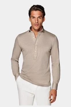 SUITSUPPLY Jersey Hemd Hellbraun Extra Slim Fit-Männlich Casual Hemden