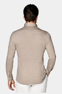 SUITSUPPLY Jersey Hemd Hellbraun Extra Slim Fit-Männlich Casual Hemden