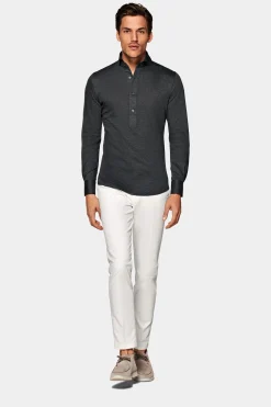 SUITSUPPLY Jersey-Popover Grau Extra Slim Fit-Männlich Casual Hemden