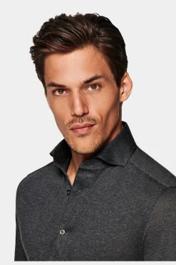 SUITSUPPLY Jersey-Popover Grau Extra Slim Fit-Männlich Casual Hemden