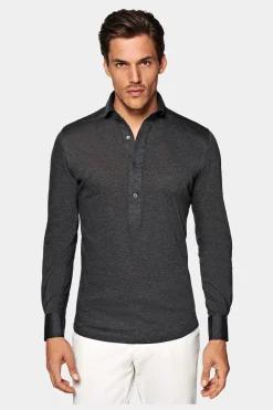 SUITSUPPLY Jersey-Popover Grau Extra Slim Fit-Männlich Casual Hemden