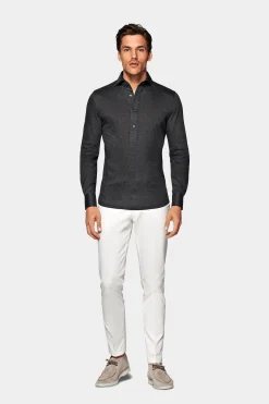 SUITSUPPLY Jersey-Popover Grau Extra Slim Fit-Männlich Casual Hemden
