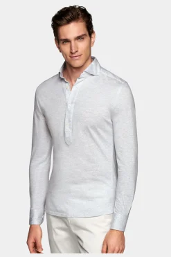 SUITSUPPLY Jersey-Popover Hellgrau Extra Slim Fit-Männlich Casual Hemden