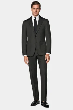 SUITSUPPLY Lazio Anzug Dreiteiler Dunkelgrün Fischgrätmuster-Männlich Business Anzüge
