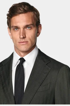SUITSUPPLY Lazio Anzug Dreiteiler Dunkelgrün Fischgrätmuster-Männlich Business Anzüge