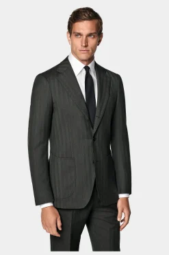 SUITSUPPLY Lazio Anzug Dreiteiler Dunkelgrün Fischgrätmuster-Männlich Business Anzüge