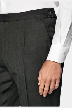 SUITSUPPLY Lazio Anzug Dreiteiler Dunkelgrün Fischgrätmuster-Männlich Business Anzüge