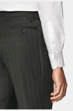 SUITSUPPLY Lazio Anzug Dreiteiler Dunkelgrün Fischgrätmuster-Männlich Business Anzüge