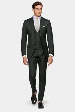 SUITSUPPLY Lazio Anzug Dreiteiler Dunkelgrün-Männlich Business Anzüge