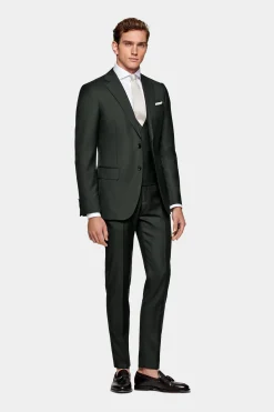 SUITSUPPLY Lazio Anzug Dreiteiler Dunkelgrün-Männlich Business Anzüge
