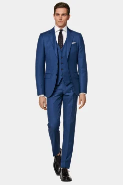 SUITSUPPLY Lazio Anzug Dreiteiler Mittelblau-Männlich Business Anzüge