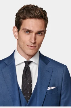 SUITSUPPLY Lazio Anzug Dreiteiler Mittelblau-Männlich Business Anzüge