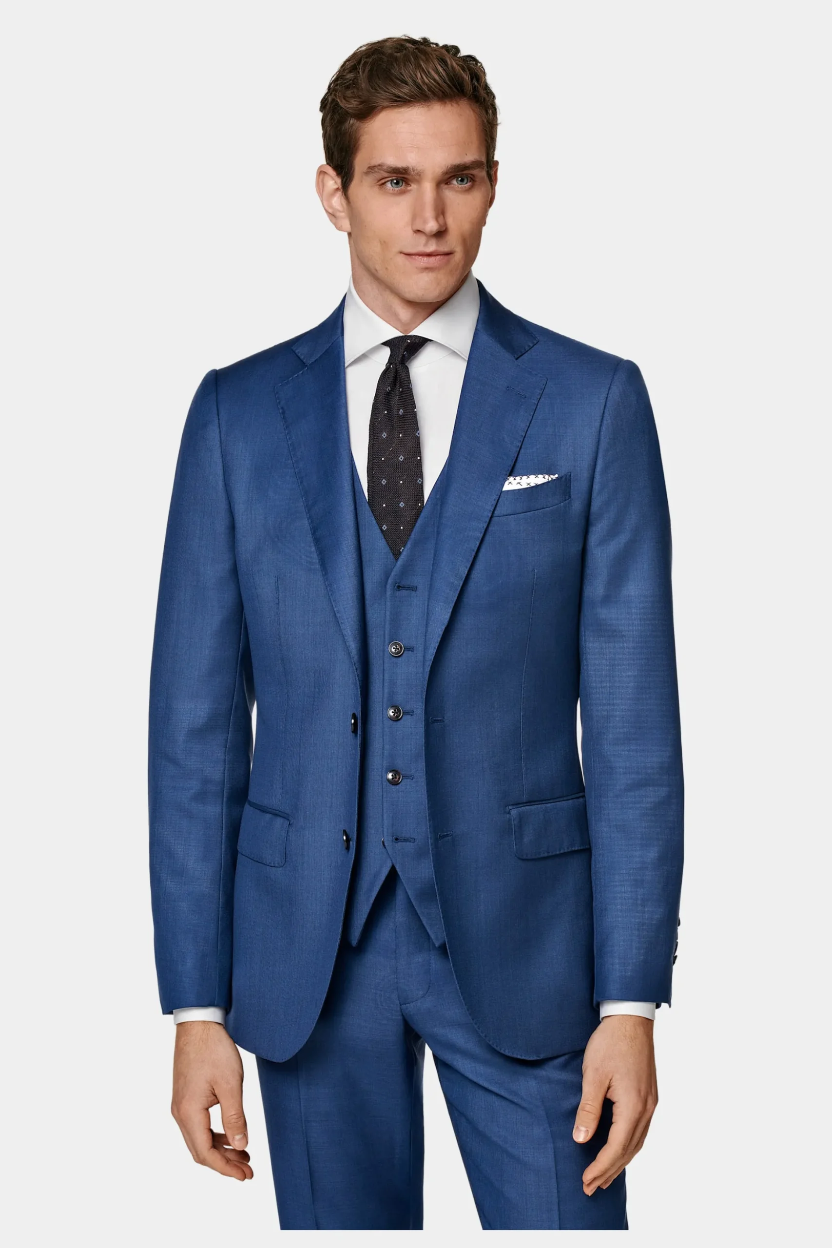 SUITSUPPLY Lazio Anzug Dreiteiler Mittelblau-Männlich Business Anzüge