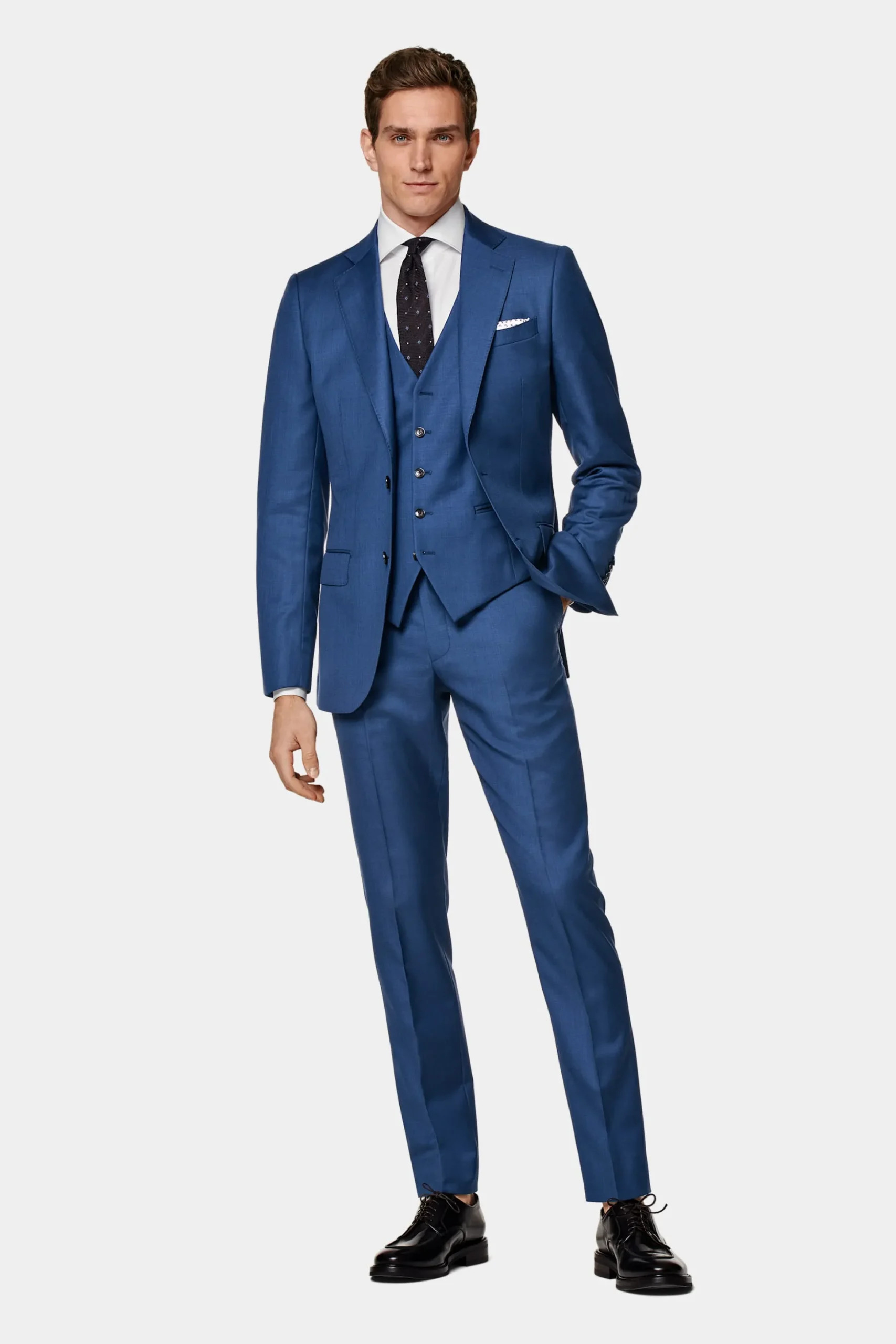 SUITSUPPLY Lazio Anzug Dreiteiler Mittelblau-Männlich Business Anzüge