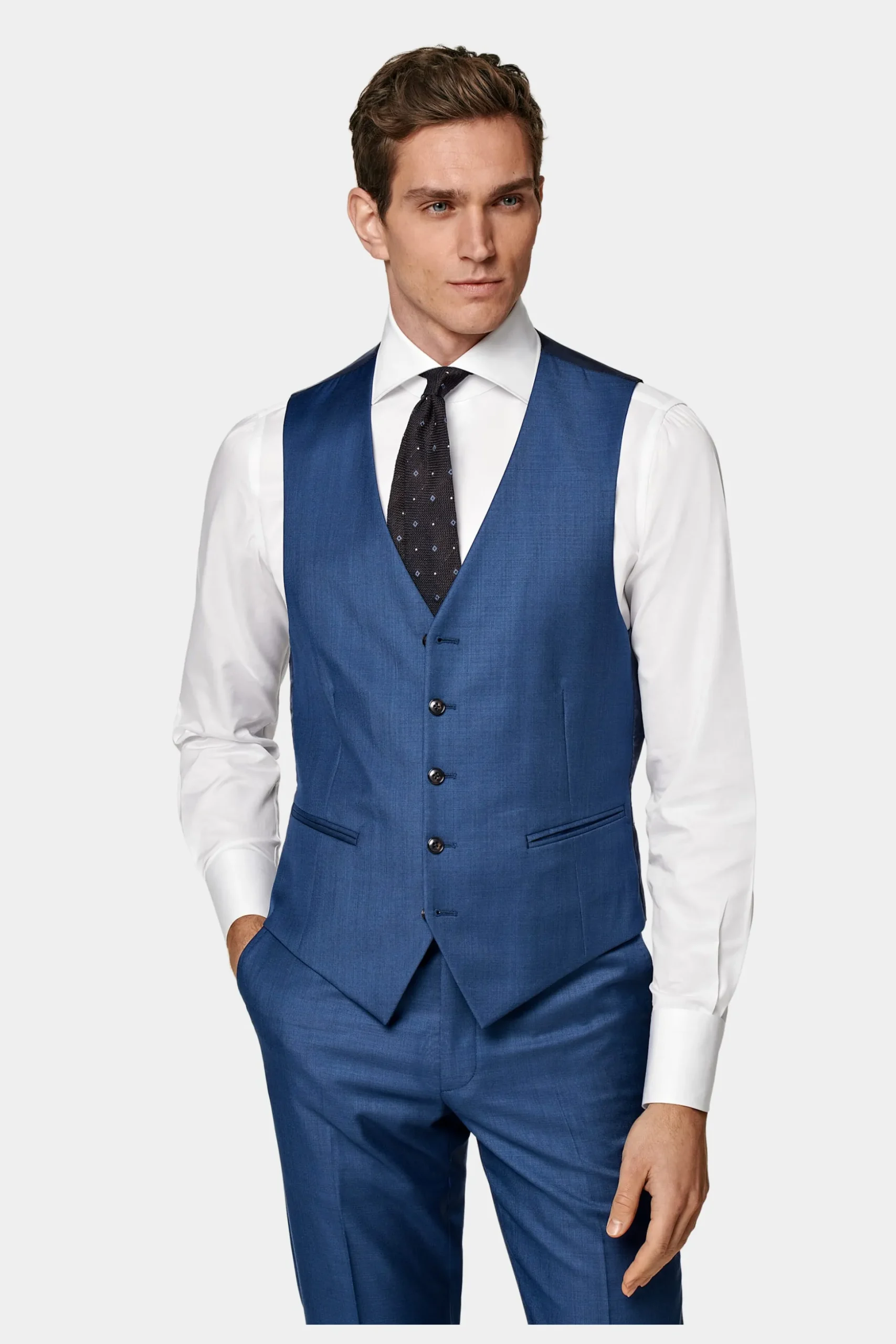 SUITSUPPLY Lazio Anzug Dreiteiler Mittelblau-Männlich Business Anzüge