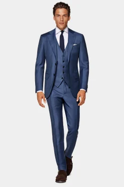 SUITSUPPLY Lazio Anzug Dreiteiler Mittelblau-Männlich Business Anzüge