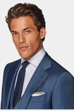 SUITSUPPLY Lazio Anzug Dreiteiler Mittelblau-Männlich Business Anzüge