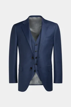 SUITSUPPLY Lazio Anzug Dreiteiler Mittelblau-Männlich Business Anzüge