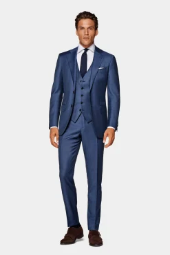 SUITSUPPLY Lazio Anzug Dreiteiler Mittelblau-Männlich Business Anzüge