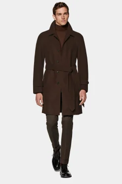 SUITSUPPLY Mantel Dunkelbraun Gürtel-Männlich Elegante Mäntel