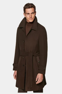 SUITSUPPLY Mantel Dunkelbraun Gürtel-Männlich Elegante Mäntel