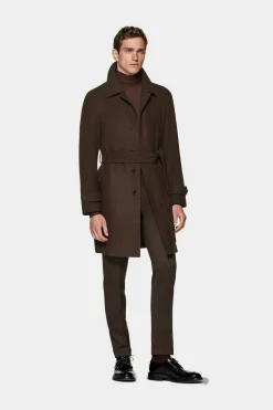 SUITSUPPLY Mantel Dunkelbraun Gürtel-Männlich Elegante Mäntel