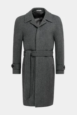 SUITSUPPLY Mantel Dunkelgrau Fischgrätmuster Gürtel-Männlich Elegante Mäntel