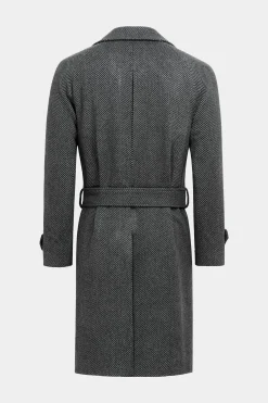 SUITSUPPLY Mantel Dunkelgrau Fischgrätmuster Gürtel-Männlich Elegante Mäntel