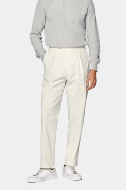 SUITSUPPLY Mira Hose Off-White Bundfalte-Männlich Elegante Hosen