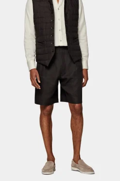 SUITSUPPLY Mira Shorts Dunkelbraun Bundfalte-Männlich Shorts