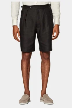 SUITSUPPLY Mira Shorts Dunkelbraun Bundfalte-Männlich Shorts