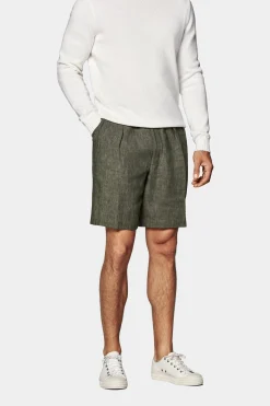 SUITSUPPLY Mira Shorts Dunkelgrün Bundfalte-Männlich Shorts