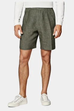 SUITSUPPLY Mira Shorts Dunkelgrün Bundfalte-Männlich Shorts